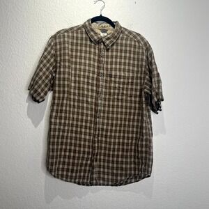 The North Face A5 Series Shirt Mens Medium Brown Gray Gingham Linen Button Up